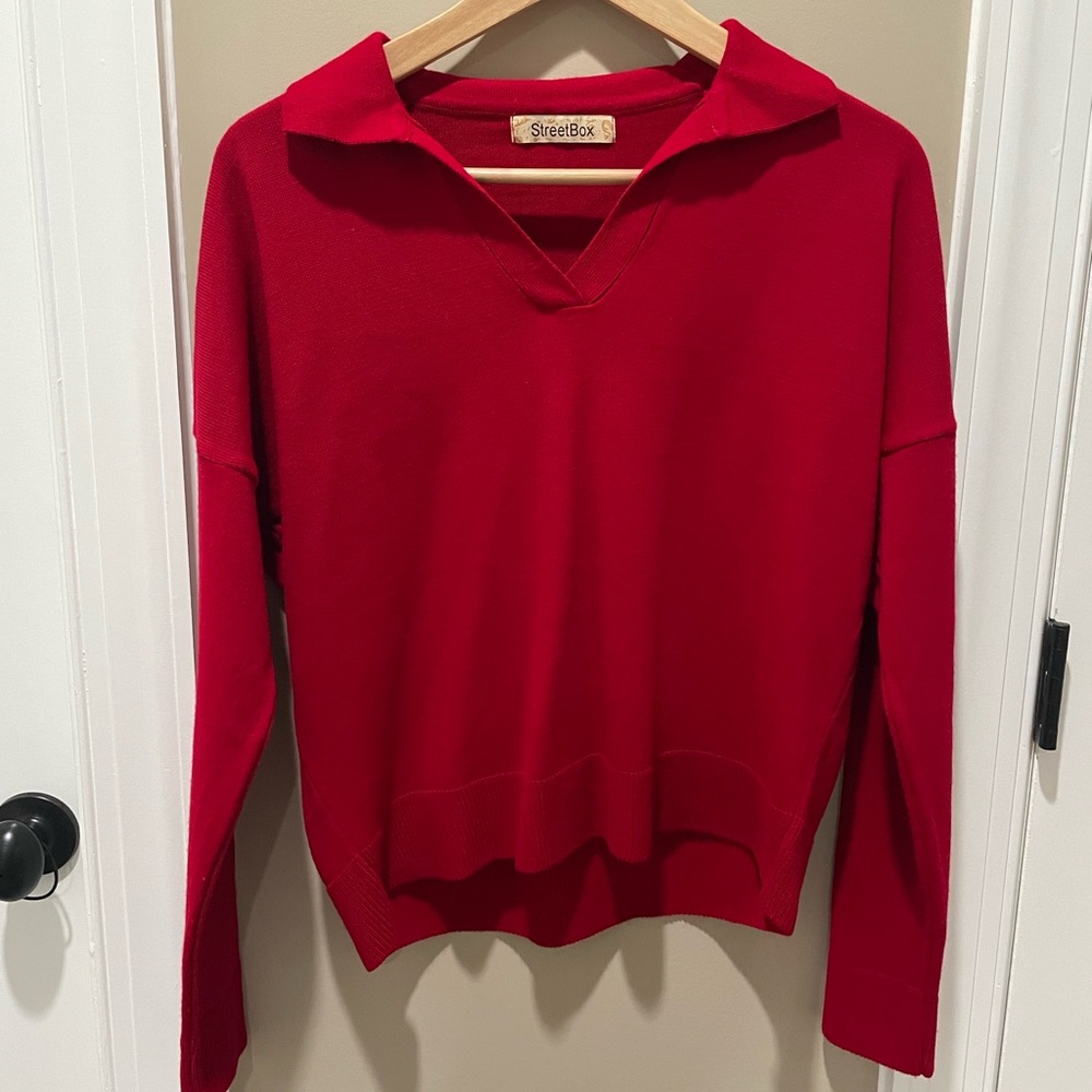 StreetBox Cherry Red Collared Sweater